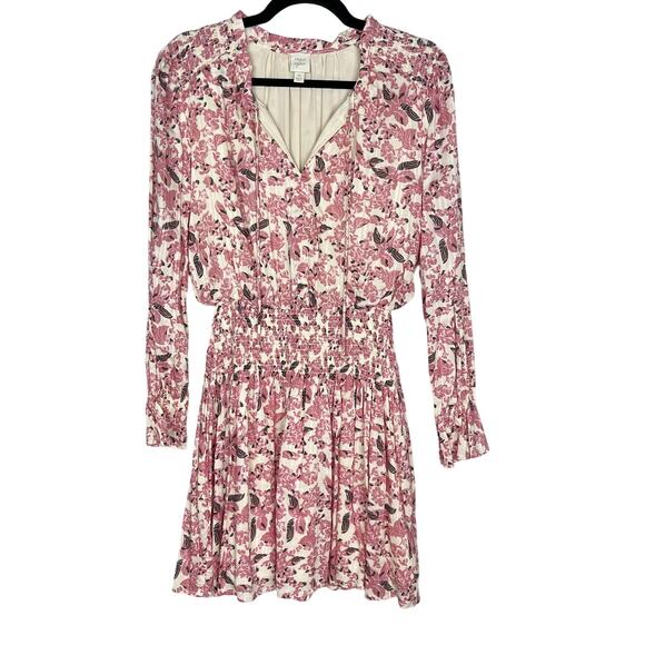 Evereve Roan + Ryan XSmall XS Pink Cream Floral Genevieve Smocked Waist Dress - Picture 1 of 13
